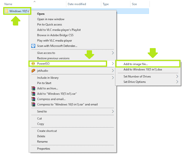 Right click on a file, folder, or DVD/CD of which you want to create .ISO image. Hover over PowerISO. Click on the Add to image file....