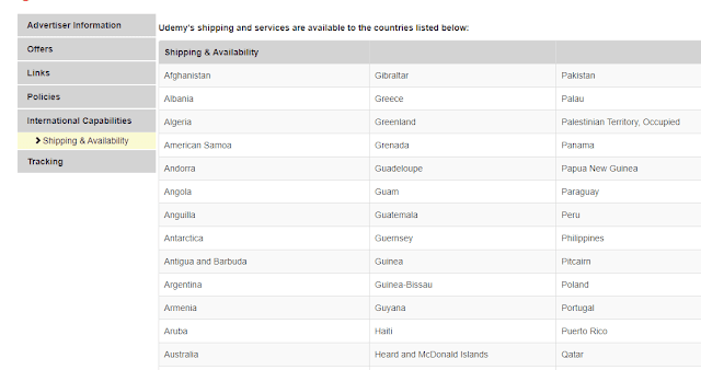 On "International Capabilities" you can get the advertiser's shipping information like for which countries its services are available. 