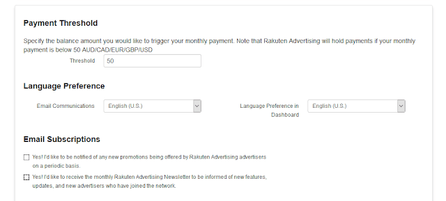 Enter the Payment Threshold. Choose Language Preference.