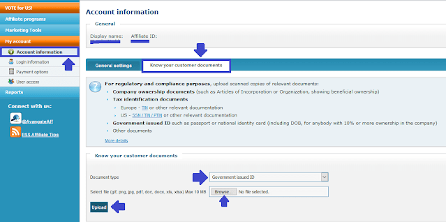 Click on the Account Information" located under My account section. Click on the Know your customer documents.