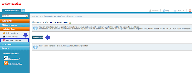 Click on the "Discount coupons" under the "Marketing Tools" section.
