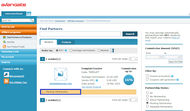 You can see that the status is "Pending Partnership" means it has not approved yet.