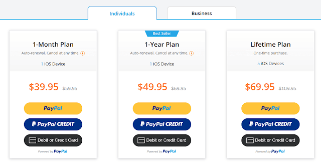 Lifetime plan is one-time purchase plan. This plan is for Five iOS devices and costs only $69.95.