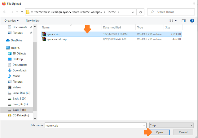 Choose the zipped theme file, as I have guided above that which zip file you have to choose. Click on the "Open" button.