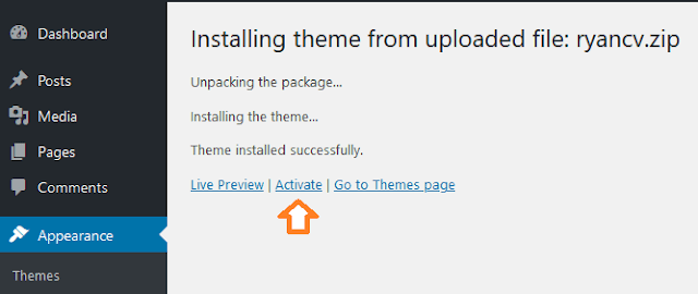 Once it installs your theme it will show you a message, "Theme installed successfully". Now in order to activate the theme click on the "Activate" link.