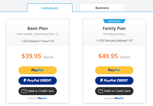 Lifetime plan is one-time purchase plan. This plan is for 1 PC/Mac and 10 iOS devices. It costs only $49.95.