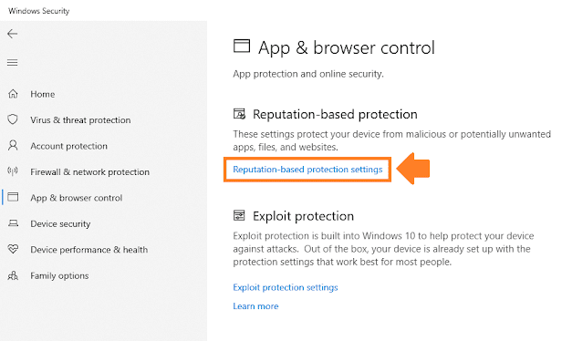 Click on the "Reputation-based protection settings".