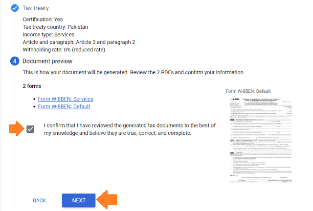 Tick the "I confirm that I have reviewed the generated tax documents to the best of my knowledge..". Click on the NEXT button.