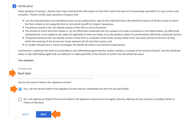 In the "Full Legal Name" enter your name. In the "Are you the person listed in the signature section" Choose "Yes" if you are filling this form.