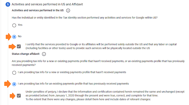 Activities and services performed in US and Affidavit