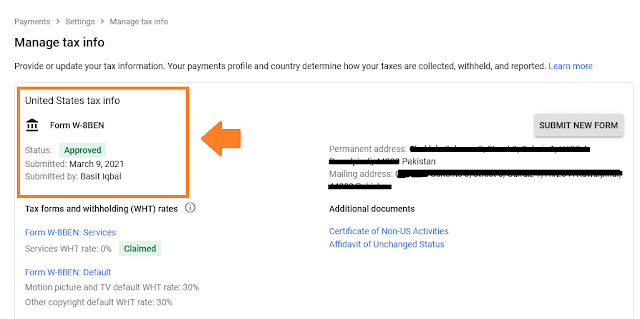 The W-8BEN Form has been approved successfully