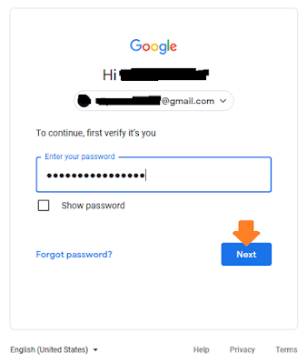 Enter your Gmail password again. Enter your password and click on the Next button.