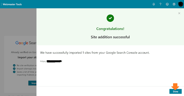 Once your Google Search Console data is imported successfully it will show you a Congratulations message. Click on the Done.