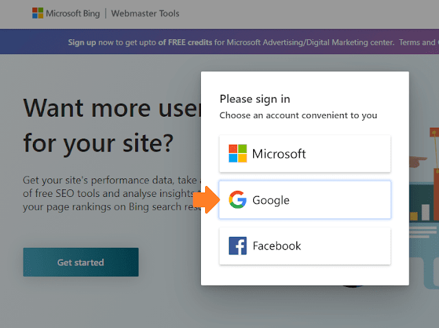 Click on the Google. It will ask you to choose an account i.e. Microsoft, Google, or Facebook. Click on the Google.