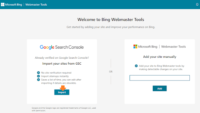 Click on the Import button located inside the Google Search Console section.