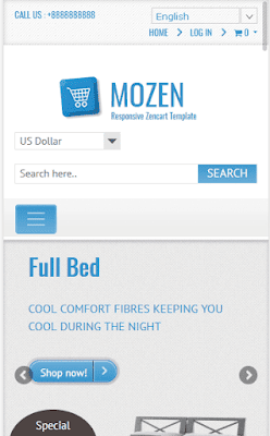 Mozen Zen Cart theme mobile view