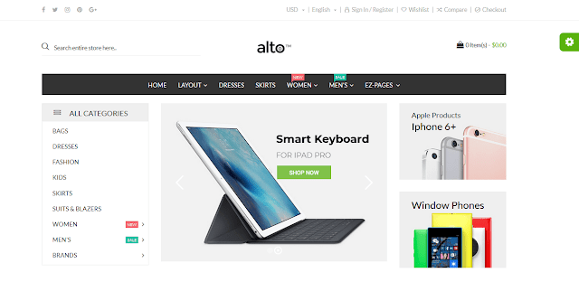 Alto responsive Zen Cart theme desktop view