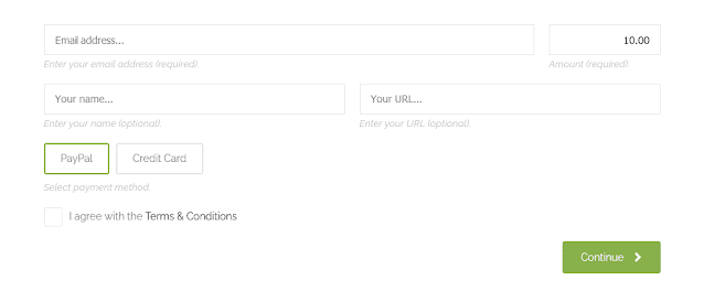 The Front-end displays Payment Form, Goal Progress Bar and List of Top Donors. The Payment Form asks for Email Address, Donation Amount, Your Name(Optional) & Your Website URL(Optional).