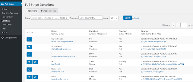 The Donations section. You can see the details of the donations that you have received. It also provides you the options to Refund or Cancel a donation.