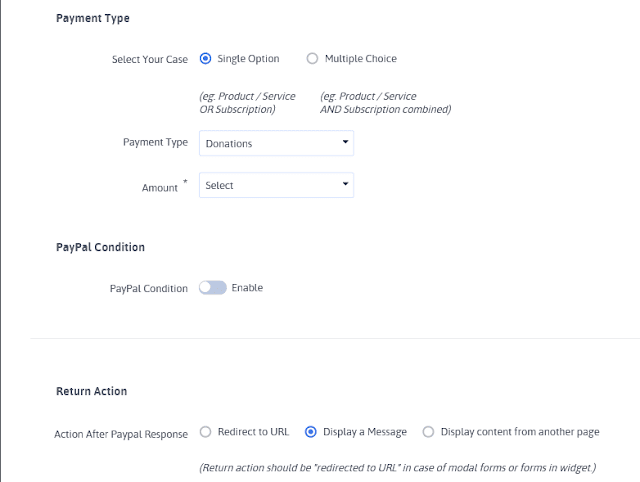 From "Payment Type" dropdown you can choose the type i.e.  Products/Service, Donations & Subscription. 