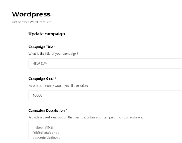 The campaign creation form. You can add Campaign Title, Campaign Goal, Campaign Description, Campaign Images, etc.