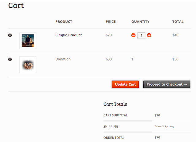 You can see that the donation $30 has been added to the ORDER TOTAL.