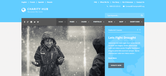 Charity Hub is a clean and fast-performance theme with 3 cause styles, suitable for NGO, Non-profit Organization, Donation, Charity, Church, Fundraising, etc.