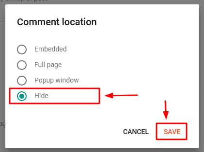 Choose "Hide" and click SAVE. The readers won't be able to read old comments and post new comments on any post or page of your blog