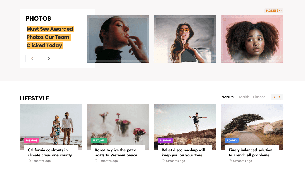 The images on "Photos" section are filtered by Models and Actress.