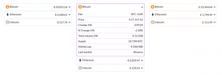 The Accordion Crypto Widget allows you to show list of currencies.