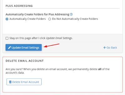 To delete an email account click on the "Delete Email Account". Once you are done, click on the "Update Email Settings".