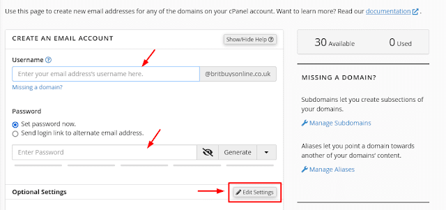Enter a username and create a secure password. Click On the Edit Settings. 