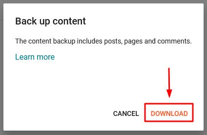 A popup box will ask you to "Back up content", click the “Download” to save the backup on your computer.