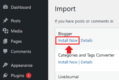 Under the "Blogger" section, click the "Install Now" link.