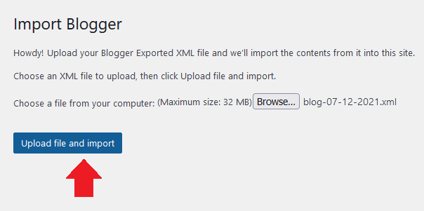 click the "Upload file and import" button.