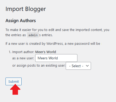 Assign Authors to your imported content and Click the Submit button.