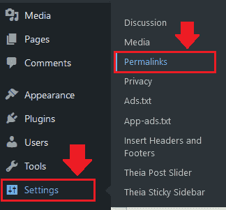 Go to “Settings” from your WordPress sidebar. Click the “Permalinks”.