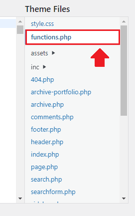 Click the "functions.php" located at your right side under the "Theme Files" section.