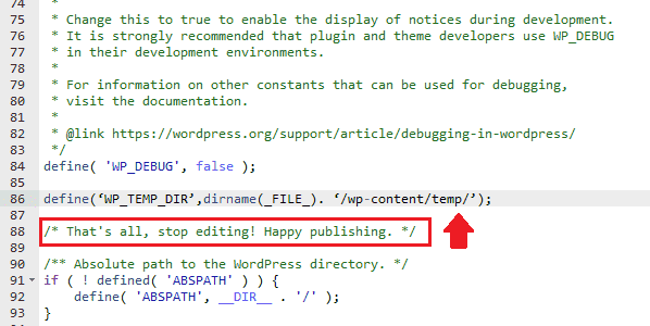 Find the line that says, "/* That's all, stop editing! Happy publishing. */". 