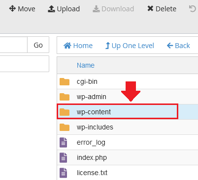 Save the "wp-config.php" file. Now go back to the "public_html" directory and open the "wp-content" folder.