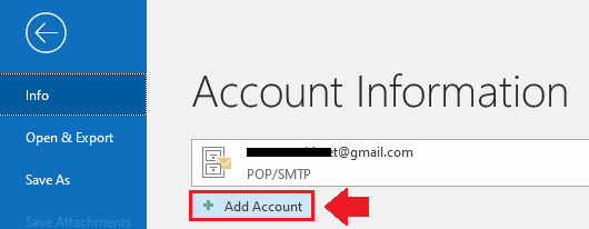 Click "Info". Click "+ Add Account".