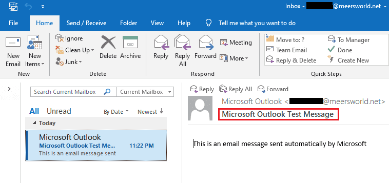 For the testing purpose Microsoft will send you an email with the title, "Microsoft Outllook Test Message".