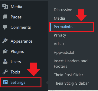 Go to "Settings" from your WordPress sidebar. Click the "Permalinks".