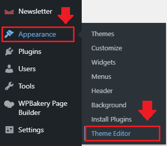 On your WordPress sidebar go to "Appearance" and click the "Theme Editor". 