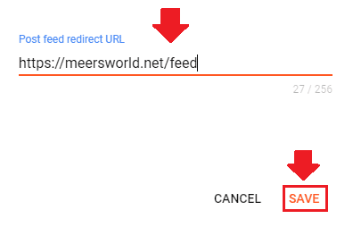 Enter your WordPress Post Feed Redirect URL
