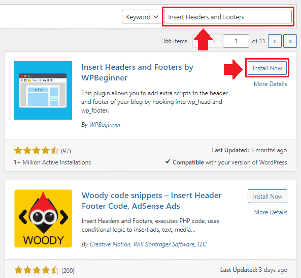 Enter the plugin name in the Plugin Searchbar, located at your top-right. Once you find the desired plugin, click on the "Install Now".