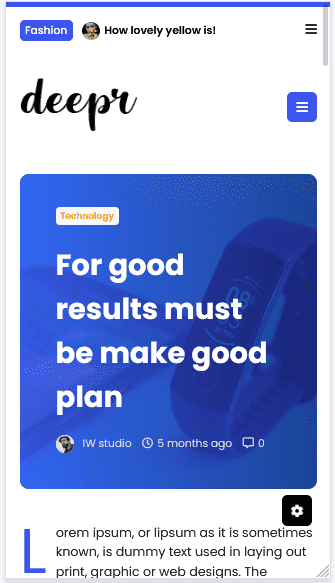 Item Page of Deepr Blogger template on mobile devices