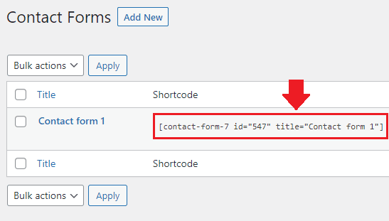 Copy the Shortcode of your Contact Form 7.