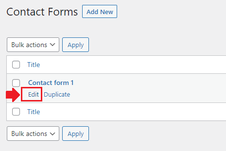 To edit or view the default fields and settings of your contact form click on the Edit link. 