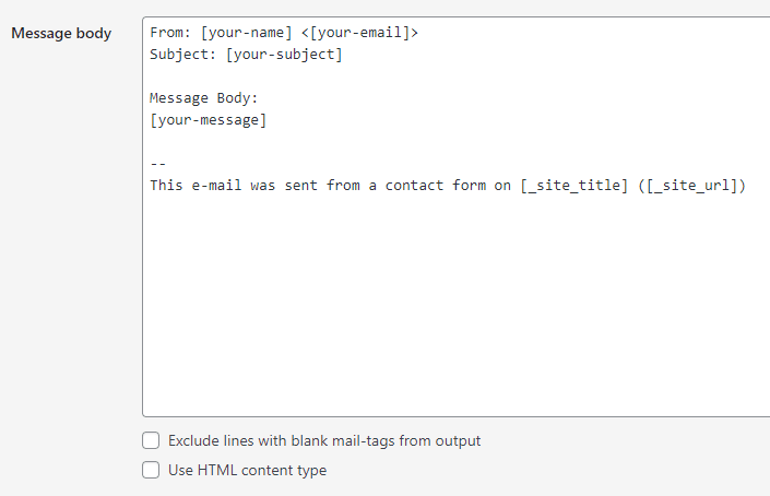 Message body contains the main message of email, subject and relevant information of a visitor who sent email from your Contact Form 7. 